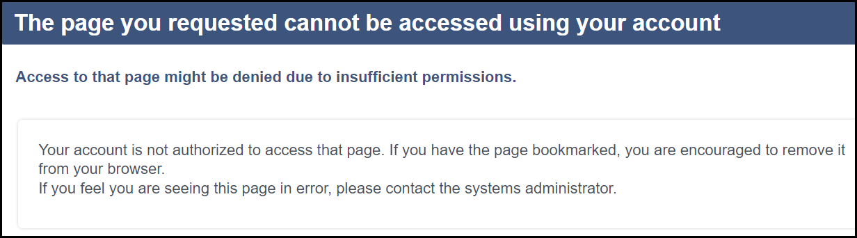 website message explaining that user has been denied access to the page due to insufficient account permissions