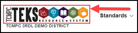 teks resource system logo on homepage outlined with arrow pointing to it