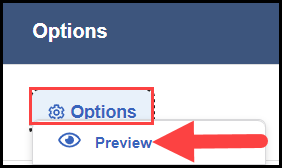 opened options button menu with an arrow pointing to the preview option