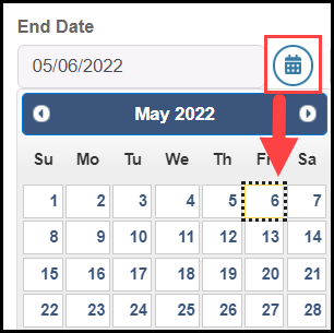 create a new check for understanding window with an outline around the calendar icon button and an arrow pointing to a date on the calendar